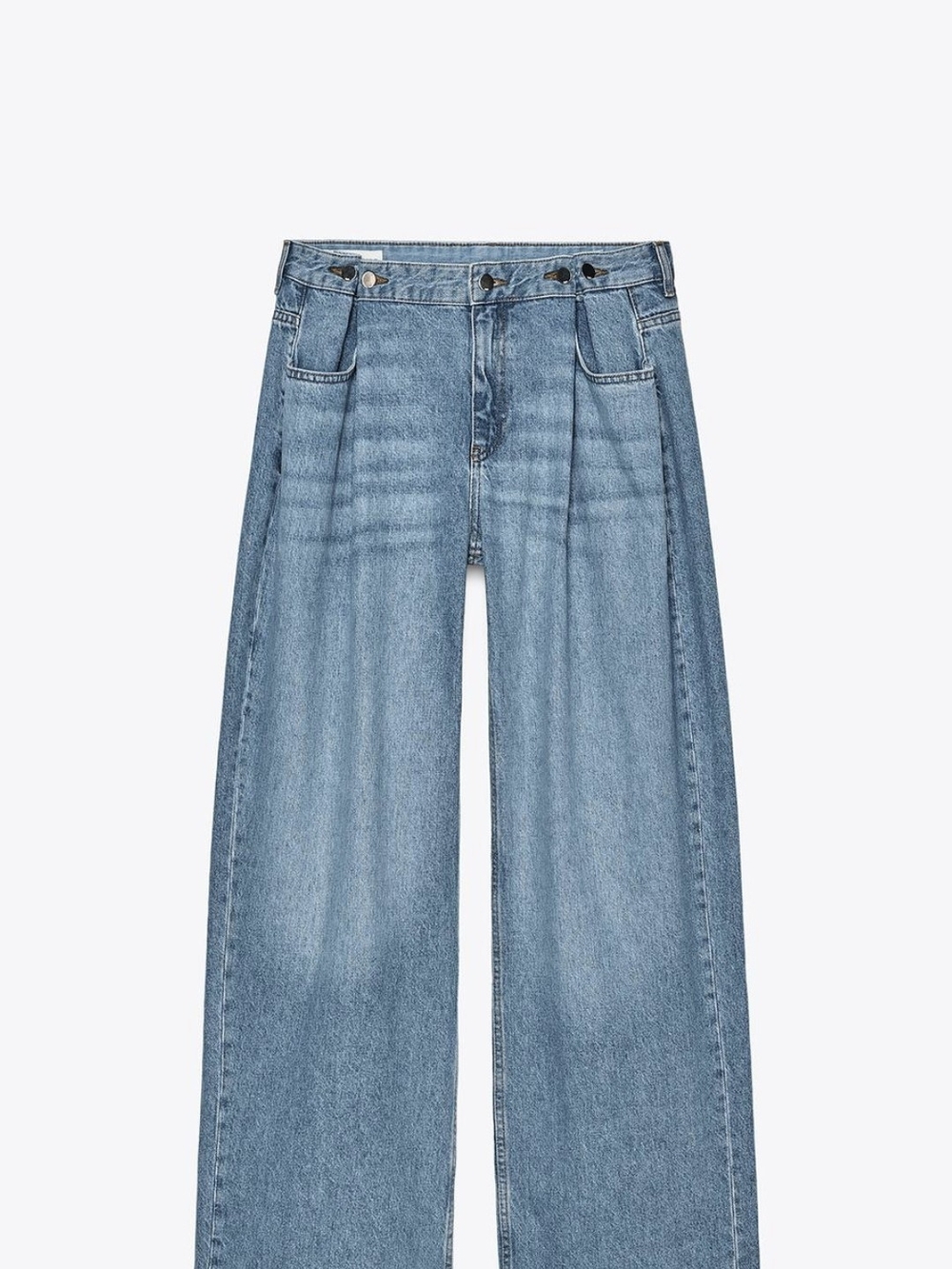 Zara Light Blue Wide-Leg Pleated Jeans